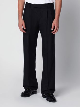Lardini Pinstriped Virgin Wool Tailored Trousers with a Straight-Leg Cut