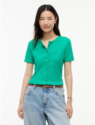 Tommy Hilfiger Womens Button-Front Favorite T-Shirt - Cosmic Green - XXL