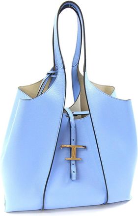 Tod's Light Blue Leather Shopping Bag Tote Bag (Pre-Owned)