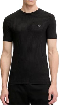 Emporio Armani T-Shirts, male, Black, Size: S Short Sleeve T-shirt with Eagle Embroidery