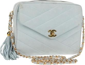 Chanel Pre-owned Su&egrave;de Crossbody Tas - Dames - Vintage Schoudertas - Blauw - ONE Size - Su&egrave;de - Vintage