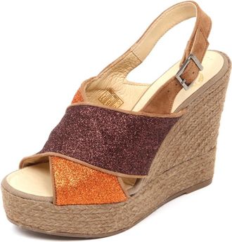 Espadrilles Glitter sleehak sandaal in oranje - Dames - Sleehakken - Bruin - 37 EU - Schoenen