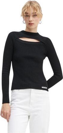 Msgm Rib Viscose Knit - Dames - Ronde hals truien - Zwart - S - Leer - Truien & Vesten