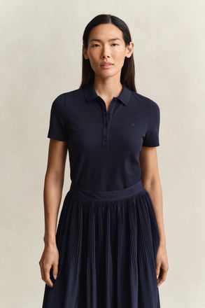 GANT Poloshirt GANT SLIM FIT ARCHIVE SHIELD PIQUE, Damen, Gr. XXL, evening blau, Piqu&eacute;, Obermaterial: 97% Baumwolle, 3% Elasthan, slim fit normal, Rippb&uuml;nd
