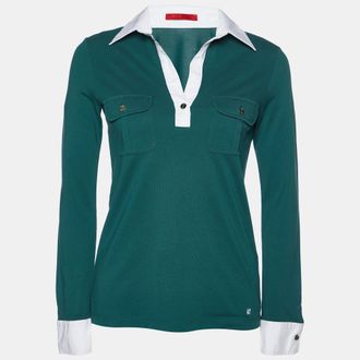 Carolina Herrera Green Pique Cotton Long Sleeve T-Shirt