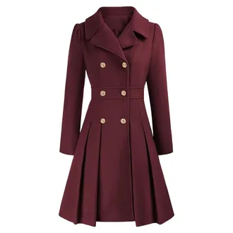 Generic Women Winter Coats Womens Fashion Trench Coat Notch Lapel Double Breasted Thick Line Pea Coats Jacket
