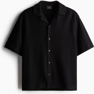 H&M Geripptes Freizeithemd in Loose Fit - Schwarz