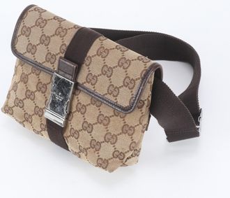 Gucci Brown Leather Canvas Pouch Shoulder Bag Sling Bag (Pre-Owned)