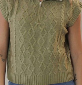 Le Lis Blanc Deux Juno Half Zip Sleeveless Sweater In Green