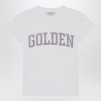 Golden Goose White T Shirt With Glitter Logo