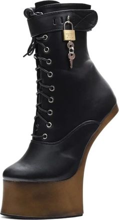 Generic Women Platforms Boots,Hoof Heelless Short Bootas,Night Club Fetish Cosplay Shoes,Booties,18cm(BLACK GOLD,12US)