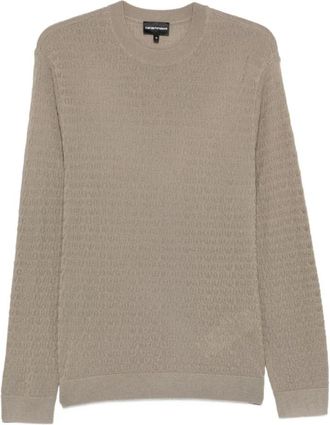 Emporio Armani Fijne Gauge Trui met Ronde Hals - Heren - Ronde hals truien - Beige - 2XL - Wol - Truien & Vesten