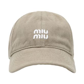 Miu Miu Geborduurd Cap - Dames - Accessoires - Beige - Maat: M Katoen