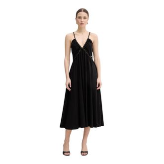Fracomina Flared Midi Dress - Dames - Casual kleedjes - Zwart - L - Katoen - Kleedjes
