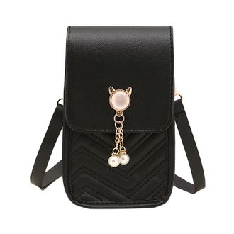 Generic Stylish Womens Vegan Leather Tone Crossbody Purse with Secure Phone Holder and Adjustable Strap for Daily (Black, One Size)