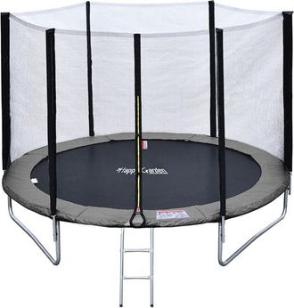 Happy Garden Happy Garden - Cama El&aacute;stica De 245cm Reversible Gris/rosa, Pack Trampol&iacute;n Canberra + Red De Seguridad + Escalera + Lona + Kit De Anclaje