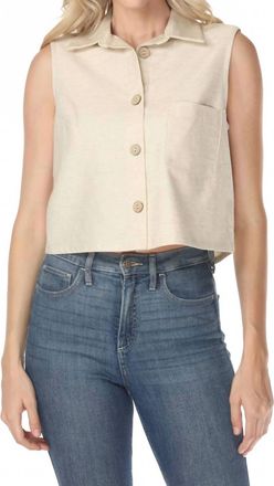 Joseph Ribkoff Sleeveless Linen Cropped Shirt In Natural