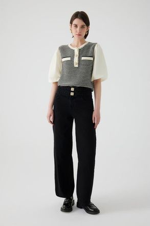 Exquise Belted Wide Leg Denim Pants in Black at Nordstrom, Size Xx-Large