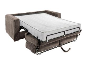 Vente-Unique Sof&aacute; cama de 4 plazas con apertura italiana de pana marr&oacute;n - Somier de l&aacute;minas de 160 cm - Colch&oacute;n de 18 cm LORETO