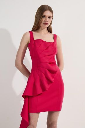 Karen Millen Scuba Drama Ruffle Woven Mini Dress in Pink at Nordstrom, Size 10