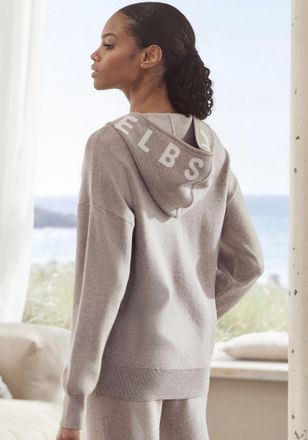 Elbsand Strickjacke ELBSAND, Damen, Gr. 32/34, grau (taupe), Feinstrick, Obermaterial: 50% Viskose, 28% Polyester, 22% Nylon, meliert, bequem h&uuml;ftlang, Rippb&uuml;