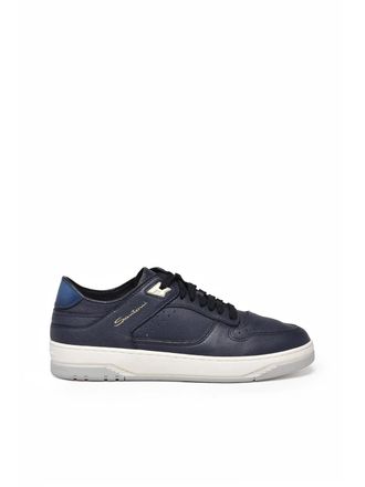 Santoni Blue Leather Hammered Sneakers