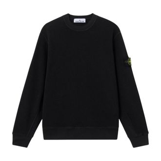 Stone Island Sweatshirts, male, Black, Size: L Waffle Fleece Crewneck