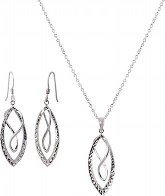 Gold & Honey Womens Double Figure 8 Drop Earrings And Pendant Necklace Set In Silver