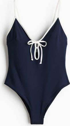 H&M Padded-cup High Leg Swimsuit in Navy Blue at Nordstrom, Size X-Large