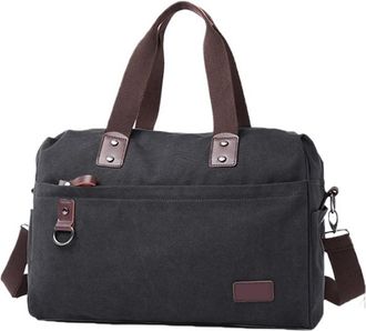 Generic Compatible For Vintage Canvas Leather Men Travel Bags Carry On Luggage Bag Duffel Handbag Tote Large Weekend(B-Black-20L)