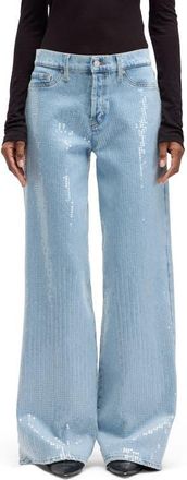 7 For All Mankind Lotta Sequin Wide Leg Stretch Jeans in Shimmer at Nordstrom, Size 27