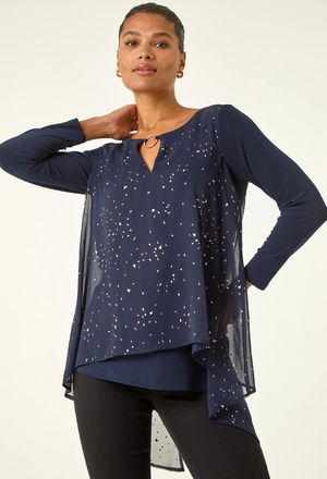Roman Ring Front Foil Tunic Top