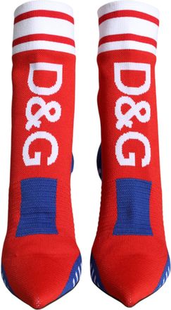 Dolce & Gabbana Red Blue Stretch Sock Style Ankle Boots Logo Womens Shoes