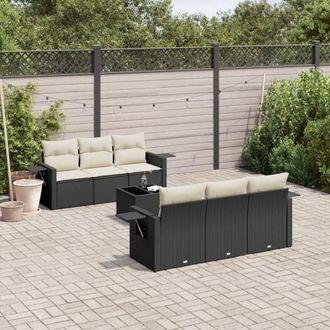 vidaXL Set De Comedor De Jard&iacute;n 7 Pzas Y Cojines Rat&aacute;n Sint&eacute;tico Negro Vidaxl