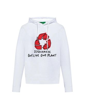 Dsquared2 Mens Dsquared2 One Life one Planet White Hoodie - Size: 44
