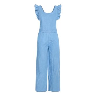 Ichi Ichi, Jumpsuits & Playsuits, Dames, Blauw, M, Lichtblauwe Chambray Jumpsuit met Ruches