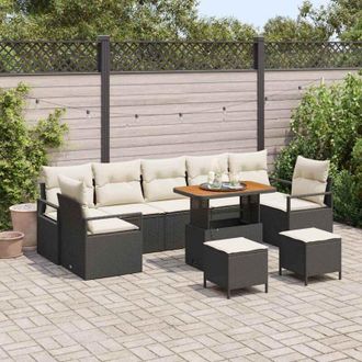 vidaXL Vidaxl - Conjunto De Sof&aacute; De Jard&iacute;n 10 Pcs Negro, Crema 90 X 55 X 71 Cm