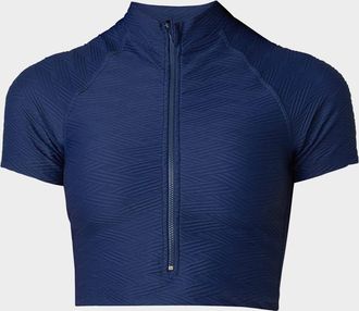 Shoshanna Textured Short-Sleeve Rashguard Swim Top