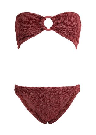Hunza G Gloria Seersucker Bandeau Bikini, Rose, One Size, Bandeau, Elasticated, Ring Embellishment, Machine Wash, Hunza Gloria Bikini