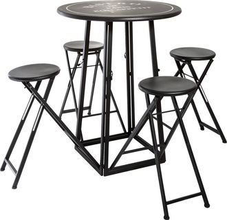 Atmosphera Mesa Con 4 Sillas De Exterior - Metal - Blanco Y Negro - D77 -5 Cm Atmosphera Cr&eacute;ateur DInt&eacute;rieur