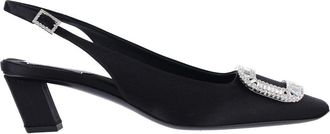 Roger Vivier Black Belle Vivier Satin Slingback Pumps