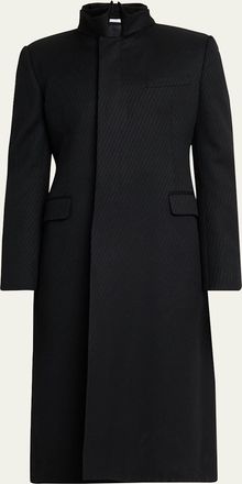 Alexander McQueen Mens Wool Stripe Collar-Tie Overcoat