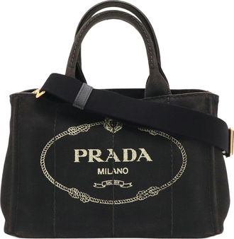 Prada Nero Canvas Handbag Shoulder Bag Tote Bag (Pre-Owned)