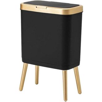 OEM Cestino Da Bagno Con Coperchio - 15 Litri, Elegante Design Nero E Oro, Silhouette Slanciata Con Piedini, Ideale Per Piccoli Spazi