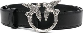 Pinko Zwart Leren Riem met Zilveren Logo - Dames - Riemen - Zwart - XS - Accessoires
