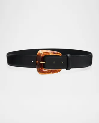 Veronica Beard Arch Resin-Buckle Leather Belt