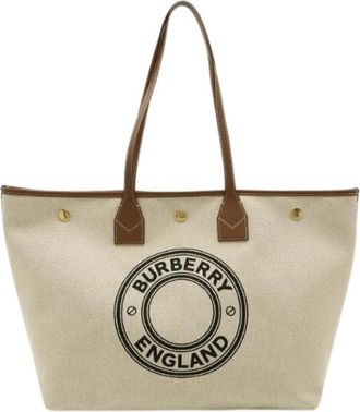 Burberry Pre-owned Leren Canvas Tote Bag - Dames - Vintage Shopper - Beige - ONE Size - Leer - Vintage