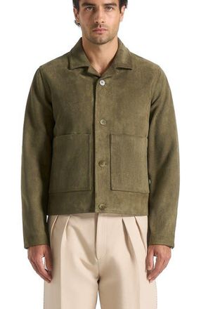 Mani&egrave;re De Voir Michel Suede Jacket With Revere Collar in Olive at Nordstrom, Size Xx-Large