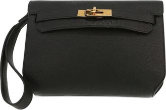 Herm&egrave;s 2020 Kelly D&eacute;p&ecirc;ches Flap clutch met polsband - Zwart