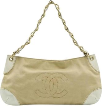 Chanel Pre-owned Vintage Canvas Schoudertas - Dames - Vintage Schoudertas - Beige - ONE Size - Leer - Vintage